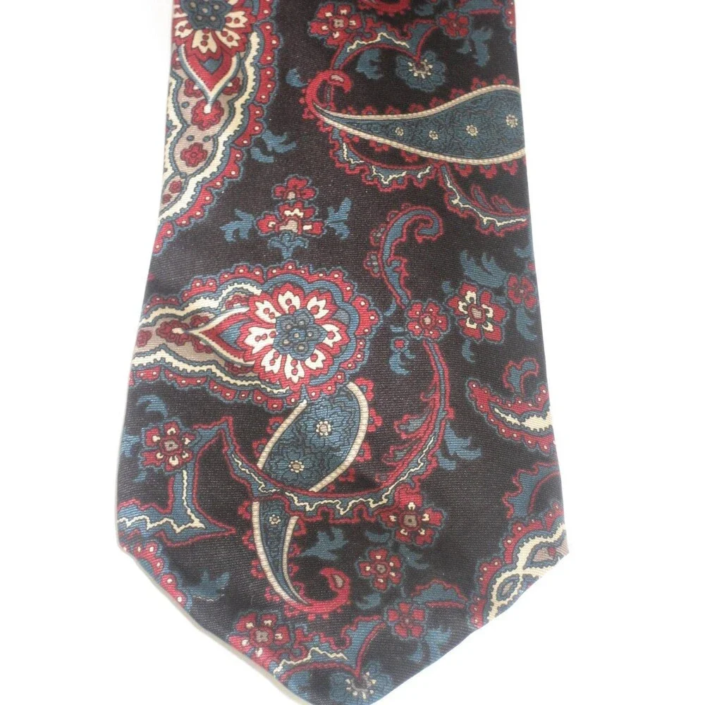 Hardy Ames Blue Paisley 100% Silk Necktie Geometric Design